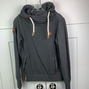 Naketano MEDIUM Brave New World Womens Gray Sweatshirt Hoodie Cowl Neck Pullover